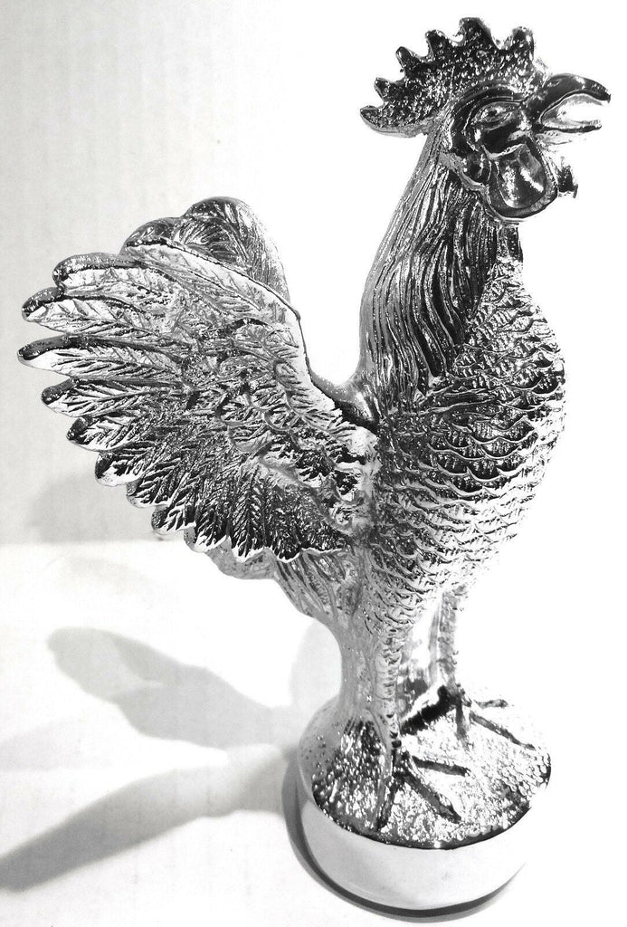 Hood Ornament Pull Rooster Chrome Metal Round Base 2-3/8" Diameter Base GG#48340