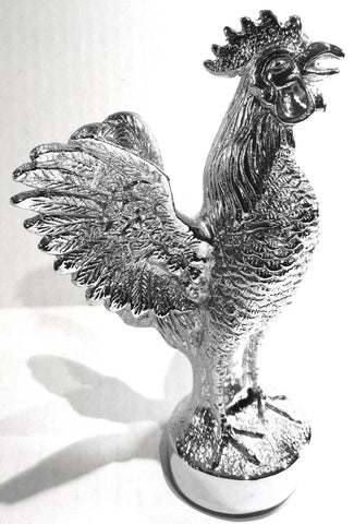 Hood Ornament Pull Rooster Chrome Metal Round Base 2-3/8" Diameter Base GG#48340