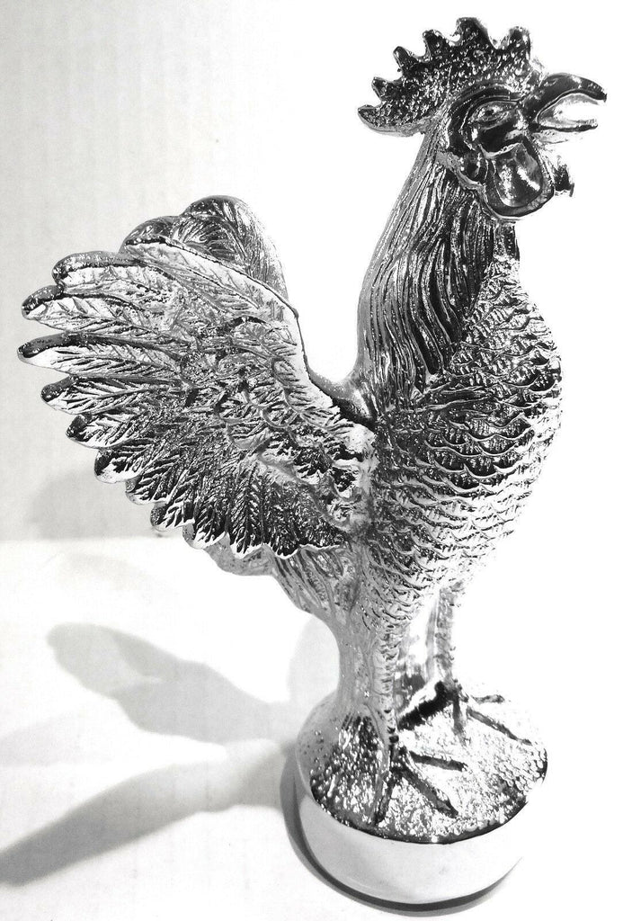 Hood Ornament Pull Rooster Chrome Metal Round Base 2-3/8" Diameter Base GG#48340