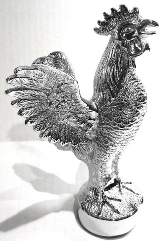 Hood Ornament Pull Rooster Chrome Metal Round Base 2-3/8" Diameter Base GG#48340