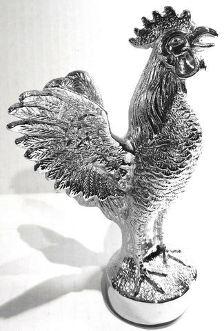 Hood Ornament Pull Rooster Chrome Metal Round Base 2-3/8" Diameter Base GG#48340