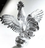 Hood Ornament Pull Rooster Chrome Metal Round Base 2-3/8" Diameter Base GG#48340