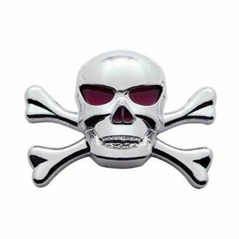 Cutout Skull & Crossbones Emblem w/Red Eyes Chrome Plastic Tape Mount UP#50100