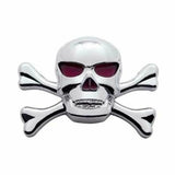 Cutout Skull & Crossbones Emblem w/Red Eyes Chrome Plastic Tape Mount UP#50100