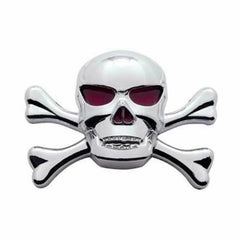 Cutout Skull & Crossbones Emblem w/Red Eyes Chrome Plastic Tape Mount UP#50100