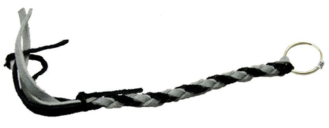 Horn Pull Braided Leather Key Chain 10" Long 1" Ring Black Gray HTS#5025BLG
