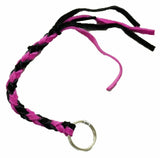 HTS Horn Pull Braided Leather Key Chain 10" Long 1" Ring Black Pink #5025BLPK