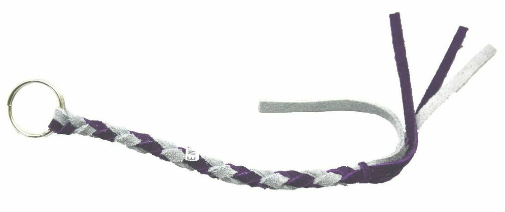HTS Horn Pull Braided Leather Key Chain 10" Long 1" Ring Purple Gray #5025PG