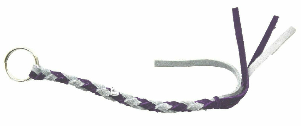 HTS Horn Pull Braided Leather Key Chain 10" Long 1" Ring Purple Gray #5025PG
