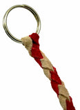 HTS Horn Pull Braided Leather Key Chain 10" Long With 1" Ring Red Beige #5025RB