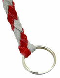 HTS Horn Pull Braided Leather Key Chain 10" Long With 1" Ring Red Gray #5025RG