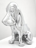 Hood Ornament Sitting Basset Hound Chrome 4 Stud Mount 7 1/8" (H)-HTS#5040