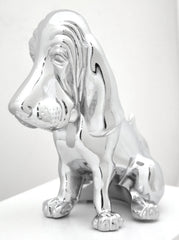 Hood Ornament Sitting Basset Hound Chrome 4 Stud Mount 7 1/8" (H)-HTS#5040