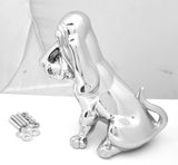 Hood Ornament Sitting Basset Hound Chrome 4 Stud Mount 7 1/8" (H)-HTS#5040