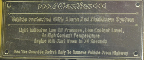 Dash Plate for Kenworth-Attention Shutdown Override Stainless Steel GG#68629