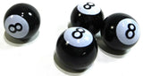 8 Ball Tire Valve Stem Caps Standard Size Black White 5/8" OD UP#70022 Set of 4