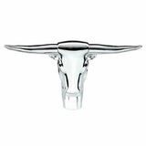 Hood Ornament Long Horn Bull Chrome 2 Stud Chrome 8 11/16" UP#72034