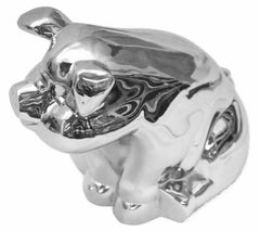 UP Hood Ornament Sitting Pig Chrome with Base Pad & 3 Studs 4 1/2" Tall #72046