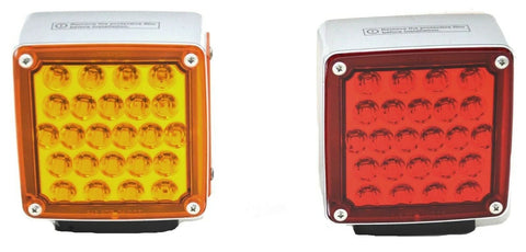 2-Square 24 Led Turn Signal Lights Pearl Amber/Red Lens 1 or 2 Studs #GG77615