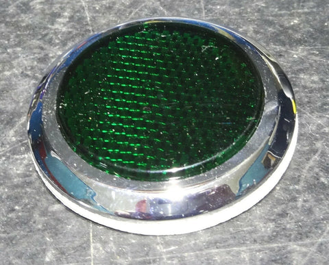 Stick-On Round Reflectors Chrome Trim Green Acrylic Lens 2-1/8" OD GG#80835-Pair