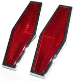 Red Hexagon Reflectors 1-3/4" x 5-1/2 Acrylic Lens Chrome Trim Stick-On GG#80864