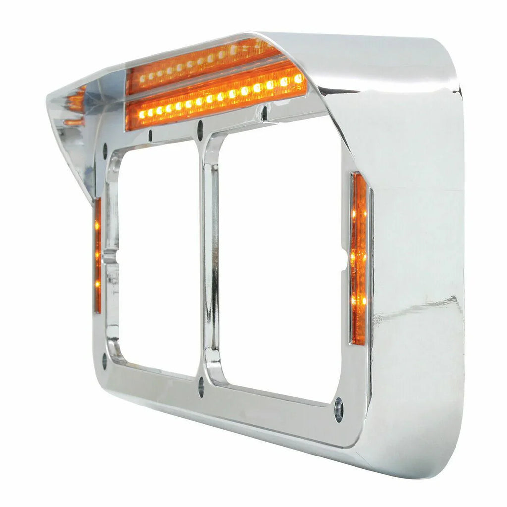 Dual Rectangular 4X6 Headlight Bezel 21 Amber LEDS Chrome Plastic GG#87595 Pair