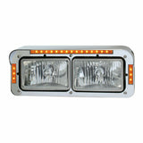 Dual Rectangular 4X6 Headlight Bezel 21 Amber LEDS Chrome Plastic GG#87595 Pair