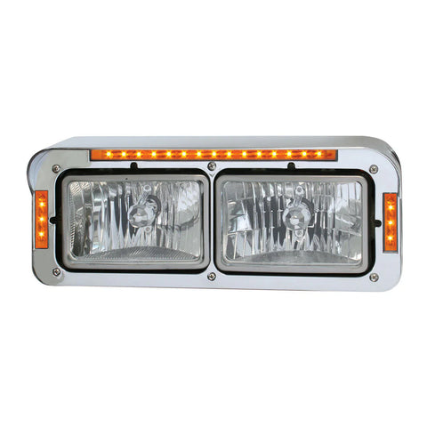 Dual Rectangular Headlight Bezels/Trims w/Visor Clear Lens 21 LEDs GG#87596 Pair