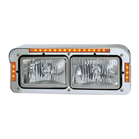 Dual Rectangular Headlight Bezels/Trims w/Visor Clear Lens 21 LEDs GG#87596 Pair