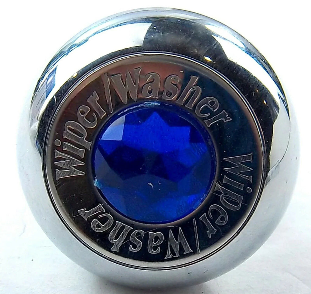 Deluxe Wiper/Washer Control Knob Blue Jewel SS Block Letter 1/4" Shaft GG#95751