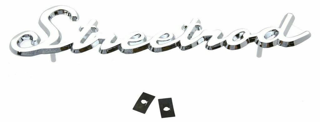 Cutout "Street Rod" Script Chrome Die Cast Stud Mount  7" by 1 1/2" #A6202 Each