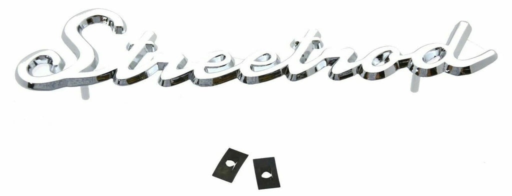 Cutout "Street Rod" Script Chrome Die Cast Stud Mount  7" by 1 1/2" #A6202 Each