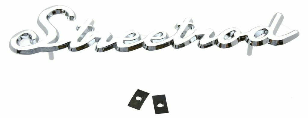 Cut Out "Street Rod" Script Chrome Die Cast Stud Mount  7" by 1 1/2" #A6202 Each