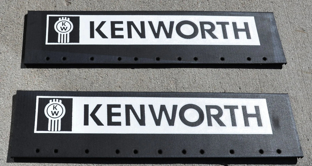 Quarter Fender Mud Flaps for Kenworth 24x6 Black White Logo Rubber MKW-2406 Pair