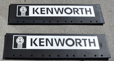 Quarter Fender Mud Flaps for Kenworth 24x6 Black White Logo Rubber MKW-2406 Pair
