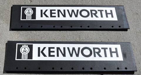 Quarter Fender Mud Flaps for Kenworth 24x6 Black White Logo Rubber MKW-2406 Pair