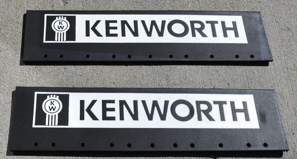 Quarter Fender Mud Flaps for Kenworth 24x6 Black White Logo Rubber MKW-2406 Pair