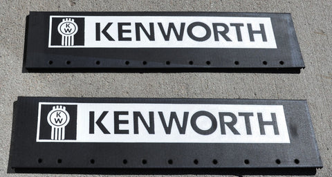 Quarter Fender Mud Flaps for Kenworth 24x6 Black White Logo Rubber MKW-2406 Pair