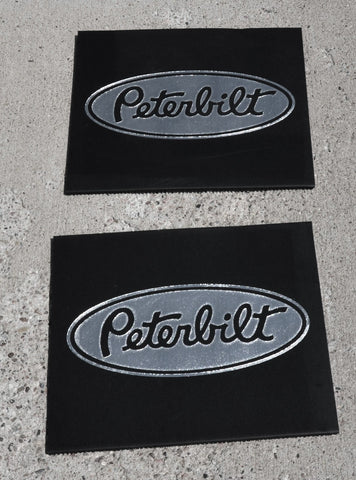 Front Fender Mud Flaps for Peterbilt 16x14 Black Silver Logo 3/8 Rubber MPS-1614