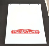 mud flaps(2) 24x30 white/red FREIGHTLINER logo 4 hole vertical rib Freightliner