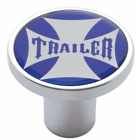 UP Air Brake Knob Trailer Screw-On Chrome w/ Blue Maltese Cross Sticker #23661