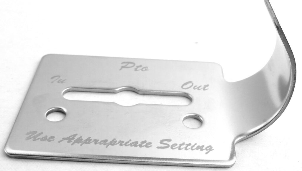 guarded switch plate PTO in/out stainless steel script letter for Peterbilt 359