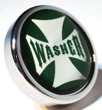 UP Washer Control Knob Chrome Aluminum w/ Green Maltese Cross Sticker #23620