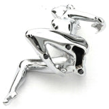 GG Hood Ornament Chrome Posing Sitting Lady Chrome Die Cast 6 1/4" Tall #48420