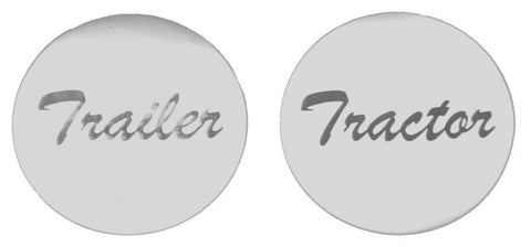 wood knob sticker set(2) Tractor Trailer stainless steel etched 1 1/2" wide