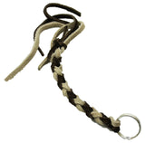 HTS Horn Pull Braided Leather Key Chain 10" Long 1" Ring Brown Beige #5025BB