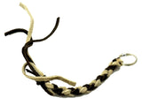 HTS Horn Pull Braided Leather Key Chain 10" Long 1" Ring Brown Beige #5025BB