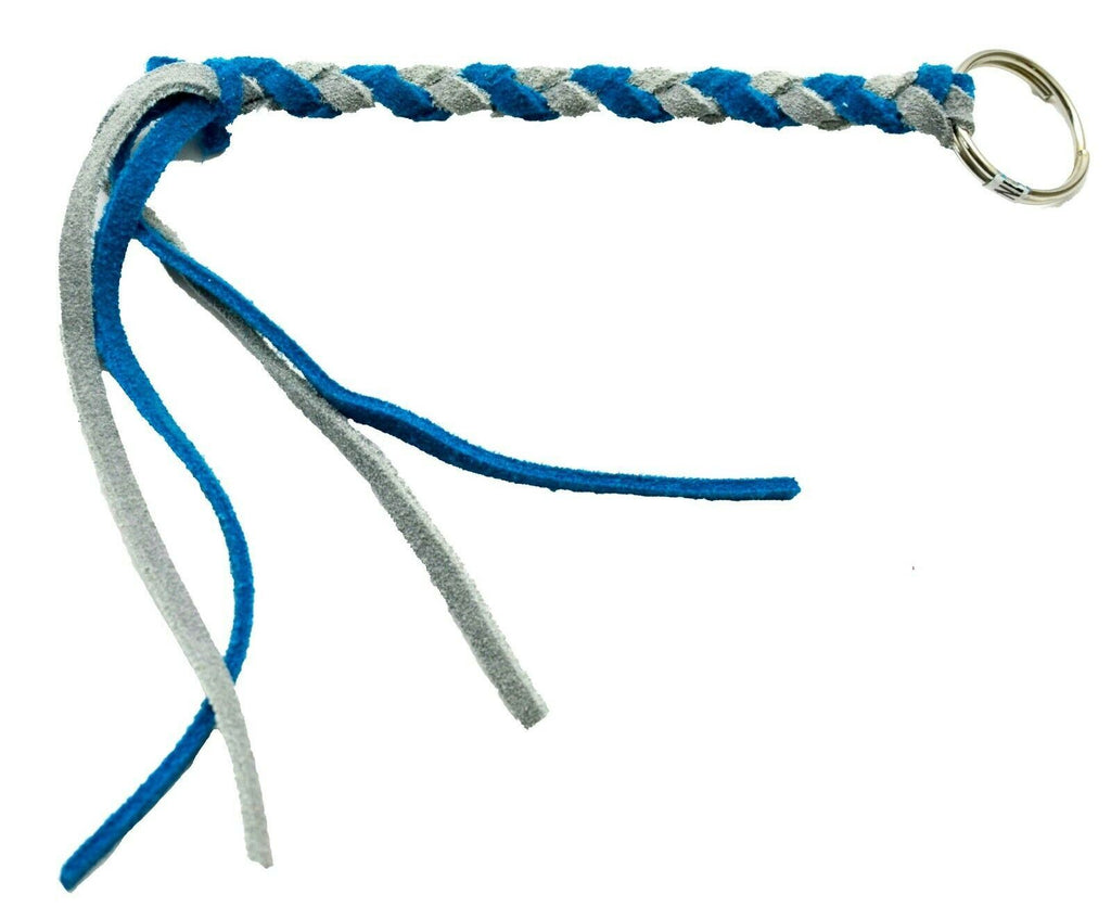 HTS Horn Pull Braided Leather Key Chain 10" Long 1" Ring Teal Blue Gray #5025BG