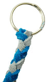 HTS Horn Pull Braided Leather Key Chain 10" Long 1" Ring Teal Blue Gray #5025BG