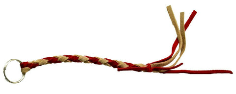 HTS Horn Pull Braided Leather Key Chain 10" Long With 1" Ring Red Beige #5025RB